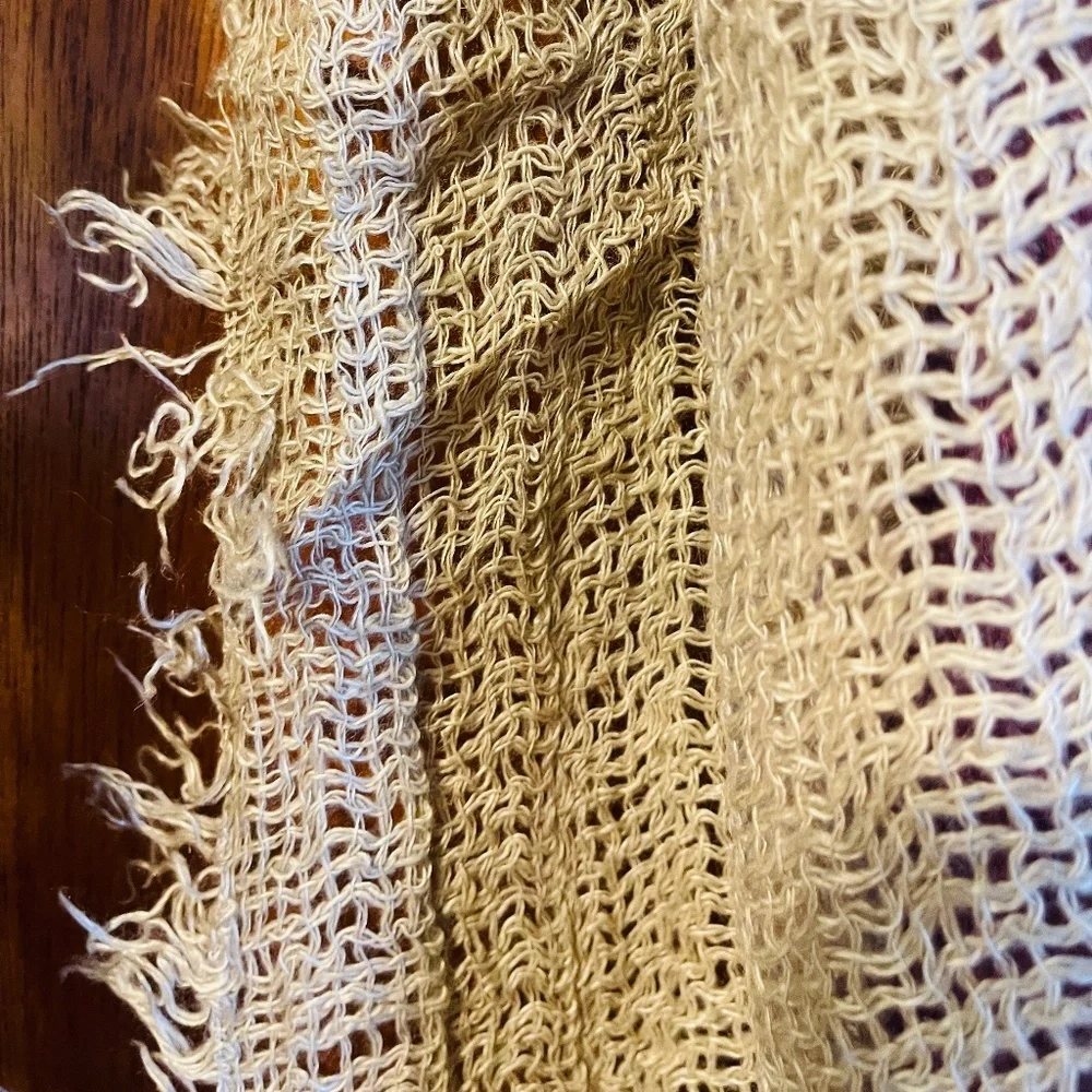Coveri Linen Gauze Scarf Raw Fringe Boho Wrap Beige Purple Lightweight